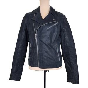Genuine Leather Solid Contemporary Small Black Moto Jacket